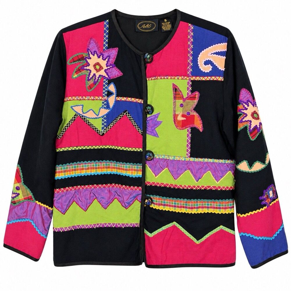 Allure Womens Small Patchwork Jacket Multicolor Artsy Boho Y2K Teacher Statement